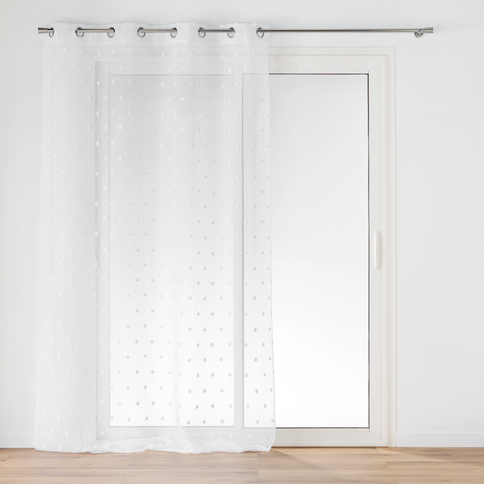 Douceur d'intérieur Okenní záclona s bambulkami, 140 x 240 cm, POMPINOU bílý