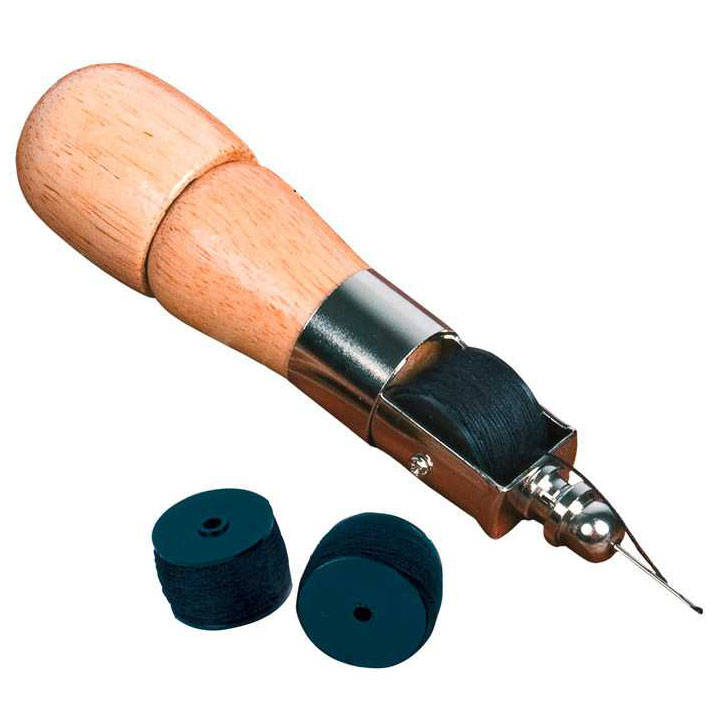 Maximex Šídlo pro ruční šití s dřevěnou rukojetí, 2 náhradní cívky hnědý 59772