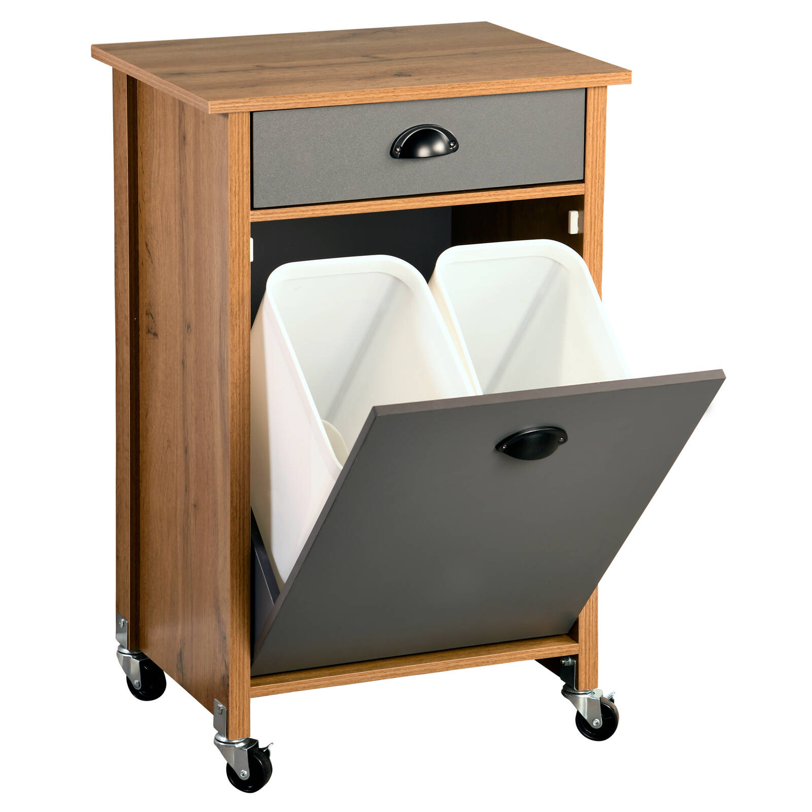 Kesper Kuchyňský barový stolek s koši na třídění odpadu, 79 x 50 x 37 cm hnědý