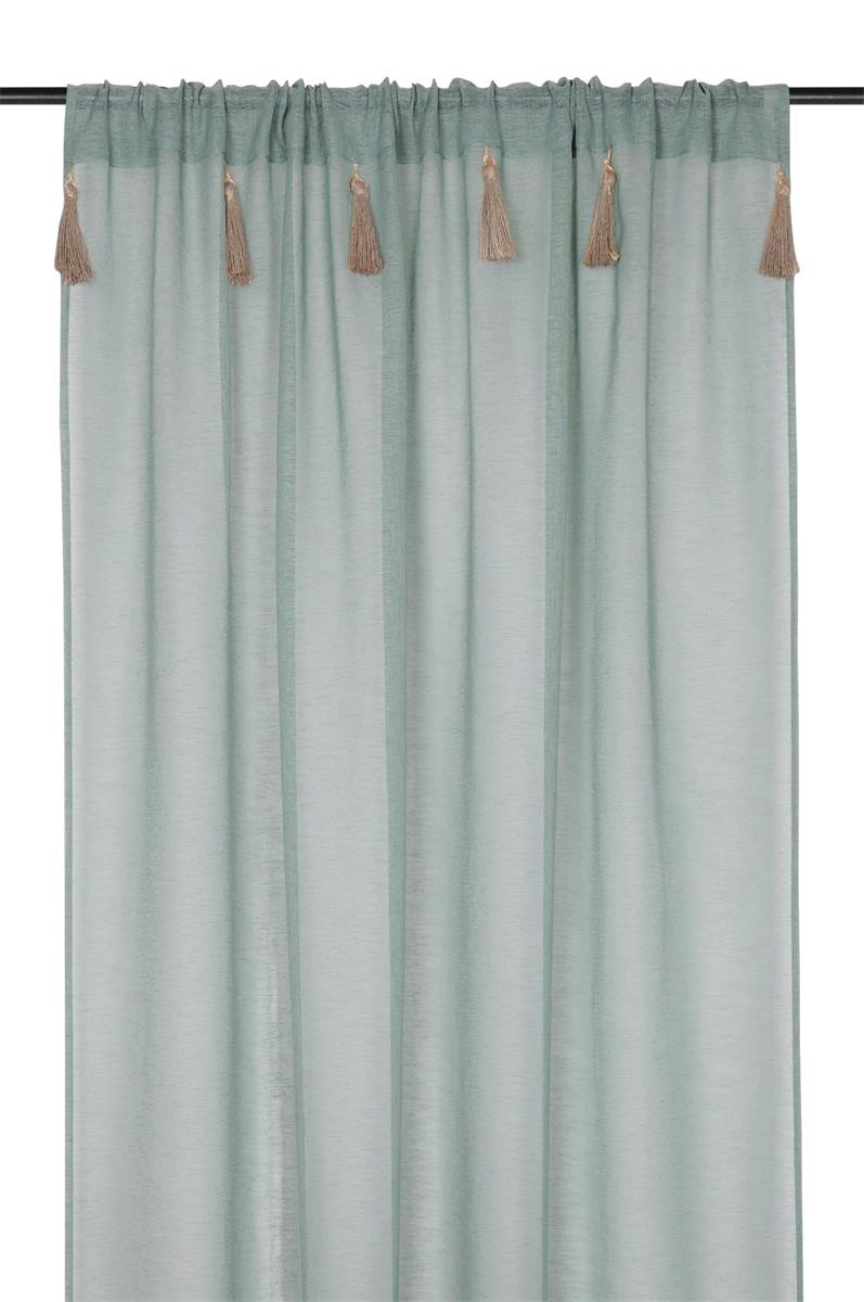 STOF Záclona s třásněmi, IBIZA, 140 x 260 cm, zelená zelený 99828