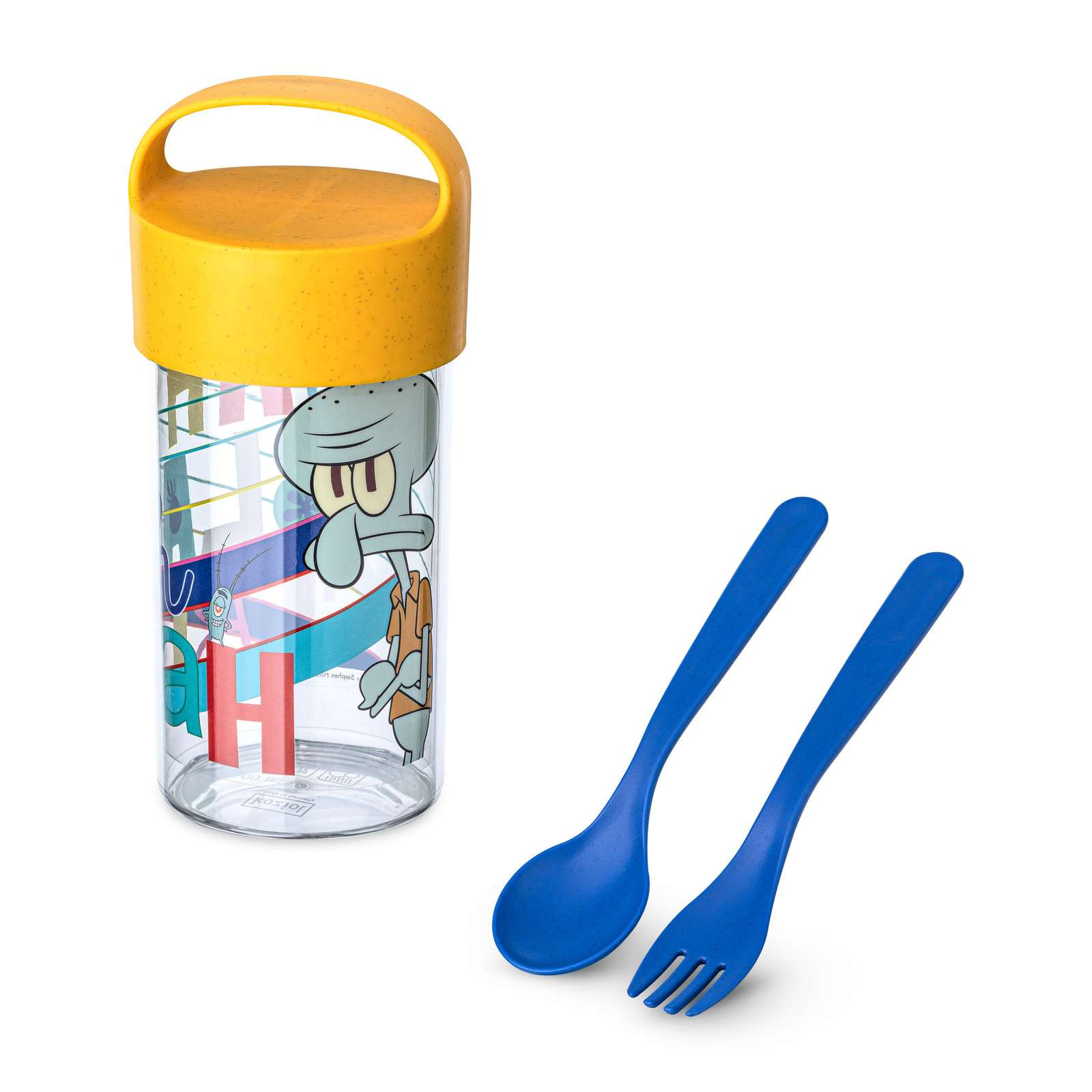 Box/láhev 500 ml se sadou příborů Buddy Snack SpongeBob Sépiák, KOZIOL žlutý