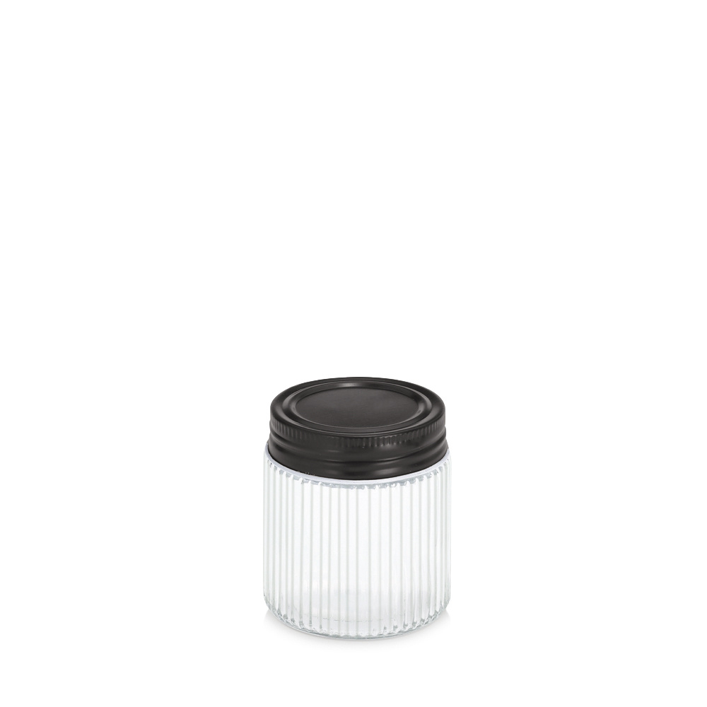 Zeller Sklenice s kovovým víkem KITCHEN ESSENTIALS, rýhované sklo, 120 ml transparentní