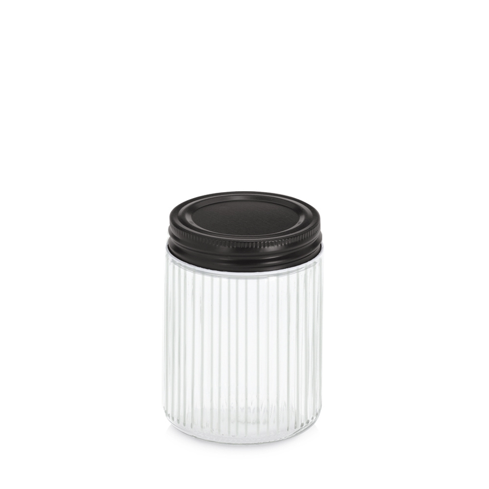 Zeller Sklenice s kovovým víkem KITCHEN ESSENTIALS, rýhované sklo, 300 ml transparentní