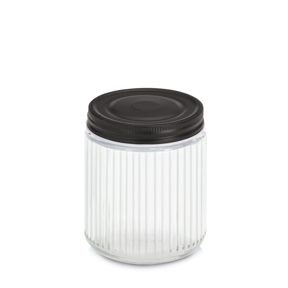 Zeller Sklenice s kovovým víkem KITCHEN ESSENTIALS, rýhované sklo, 520 ml transparentní