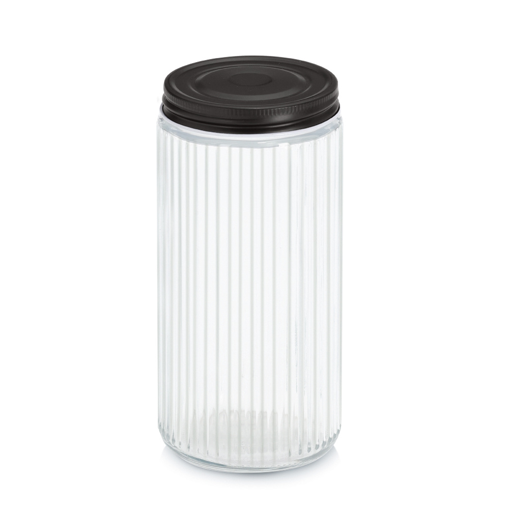 Zeller Sklenice s kovovým víkem KITCHEN ESSENTIALS, rýhované sklo, 950 ml transparentní