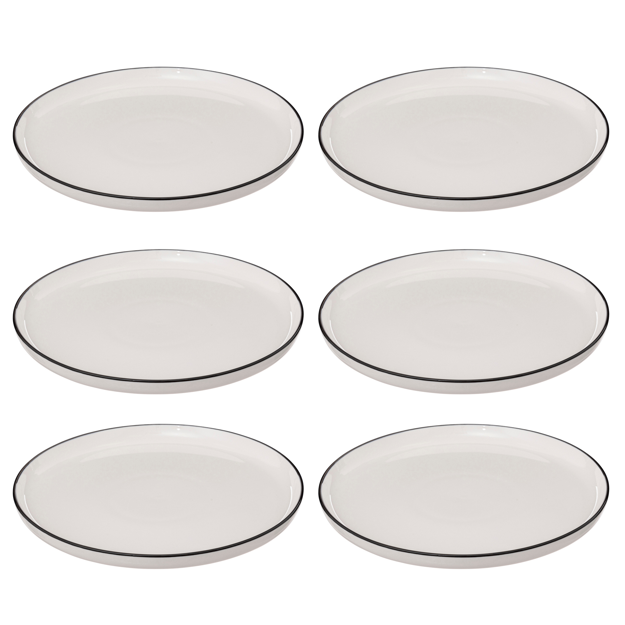 Secret de Gourmet Porcelánové jídelní talíře ALIX s černým okrajem, 6 ks × Ø 27 cm bílý