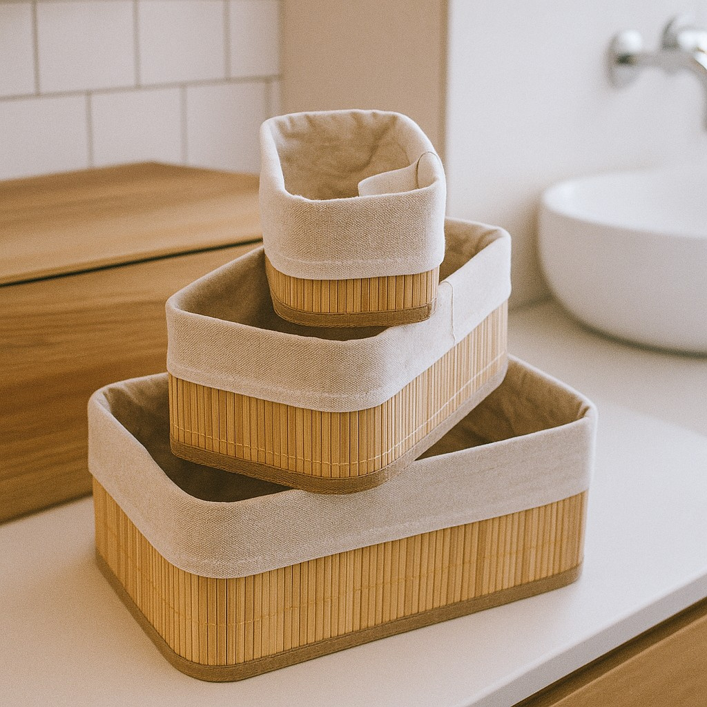 BOXIMO Sada bambusových úložných košíků VINNO béžová