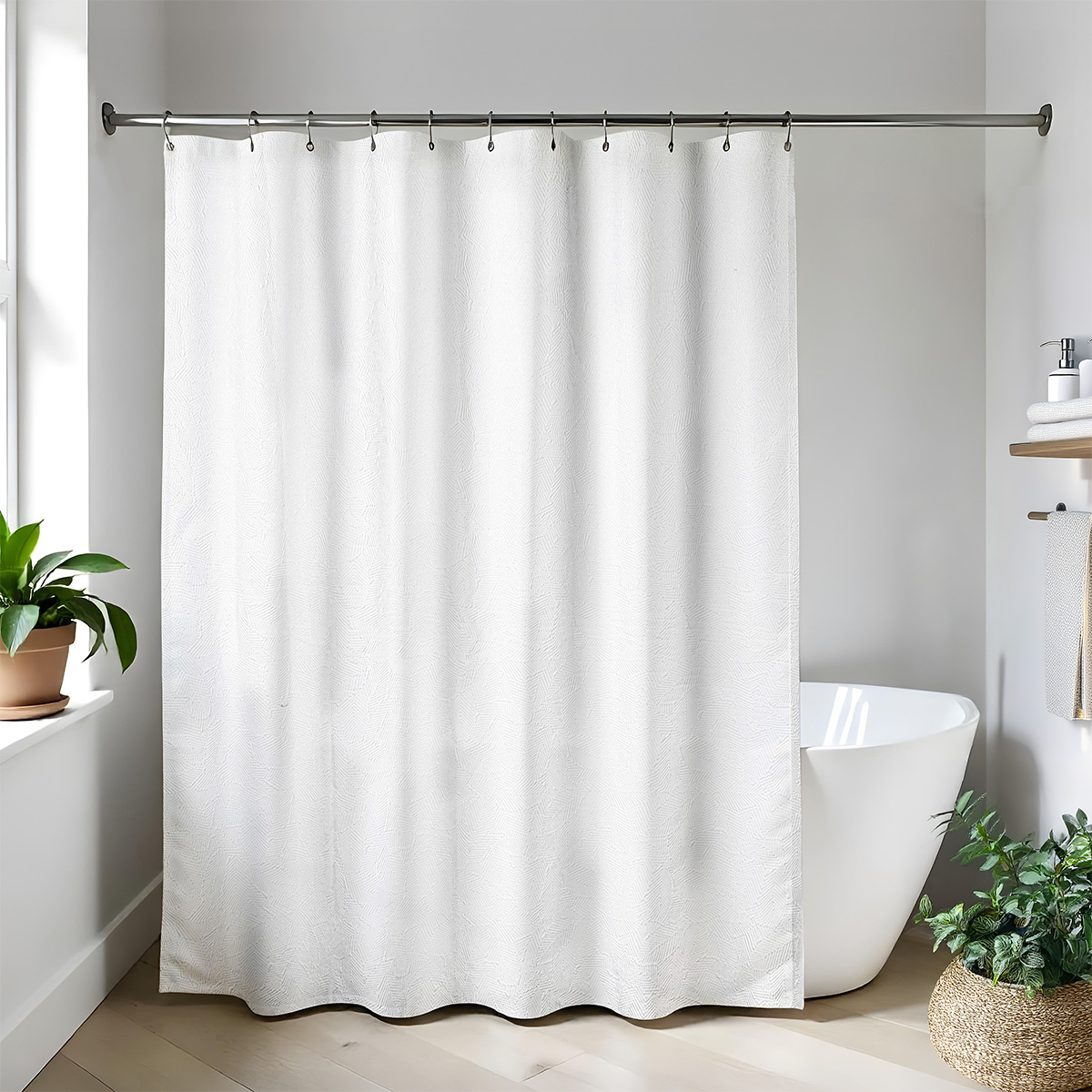 Tendance Sprchový závěs ELZA, vzor listů, 180 x 200 cm bílý