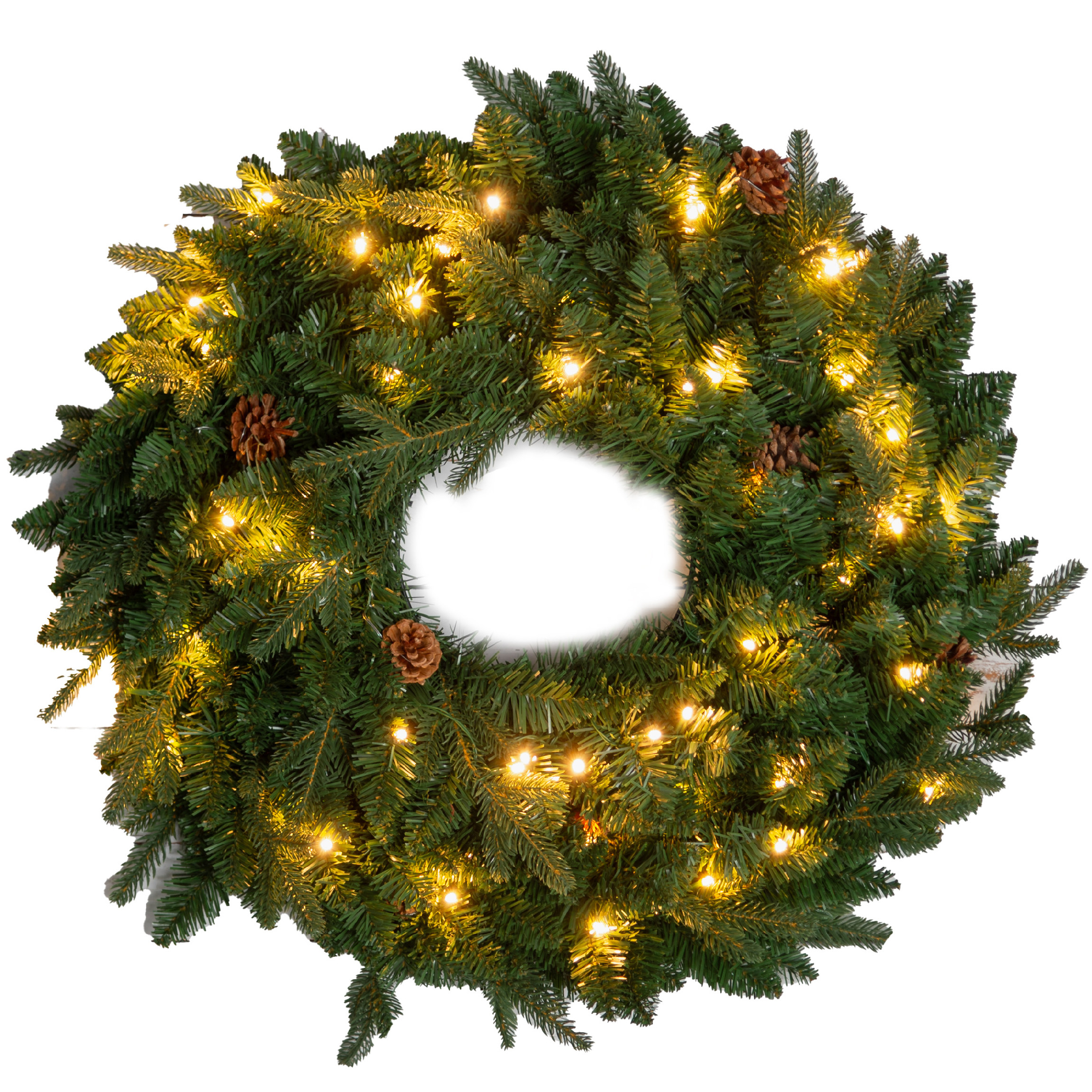 Finnlumor Vánoční LED věnec s borovými šiškami, Ø 60 cm zelený