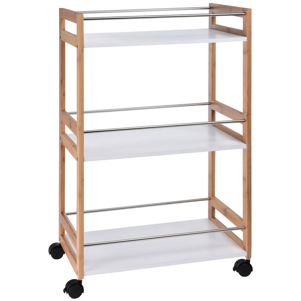 EH Excellent Houseware Vozík na kolečkách BAMBOO, regál - 3 úrovně bílá