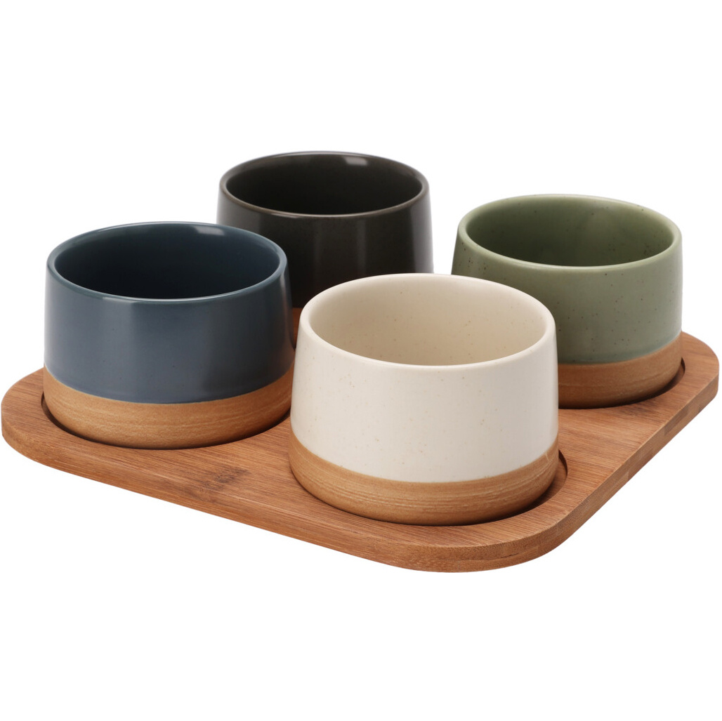 EH Excellent Houseware Misky na občerstvení VOYO, 4 kusy na bambusovém podnose vícebarevný
