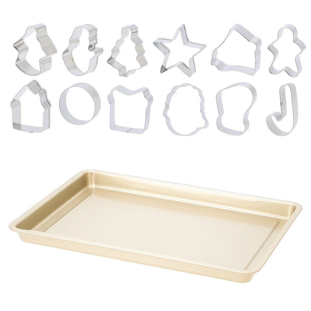 La Cucina Formičky na perníčky FJOLI, 13 vykrajovátek + ocelový plech s nepřilnavou vrstvou stříbrný