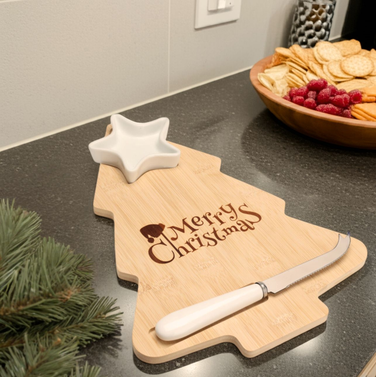 EH Excellent Houseware Sýrové prkénko FIABEL, tvar stromečku, 3 díly hnědý