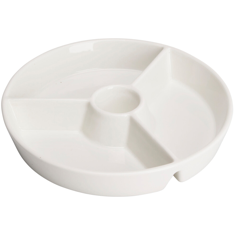 EH Excellent Houseware Kulatý tác na občerstvení s přihrádkami a místem na dip, Ø 19,5 cm bílý