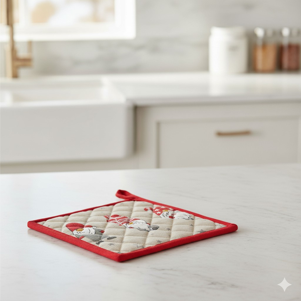 Home Styling Collection Bavlněná chňapka s motivem skřítka, 20×20 cm béžová