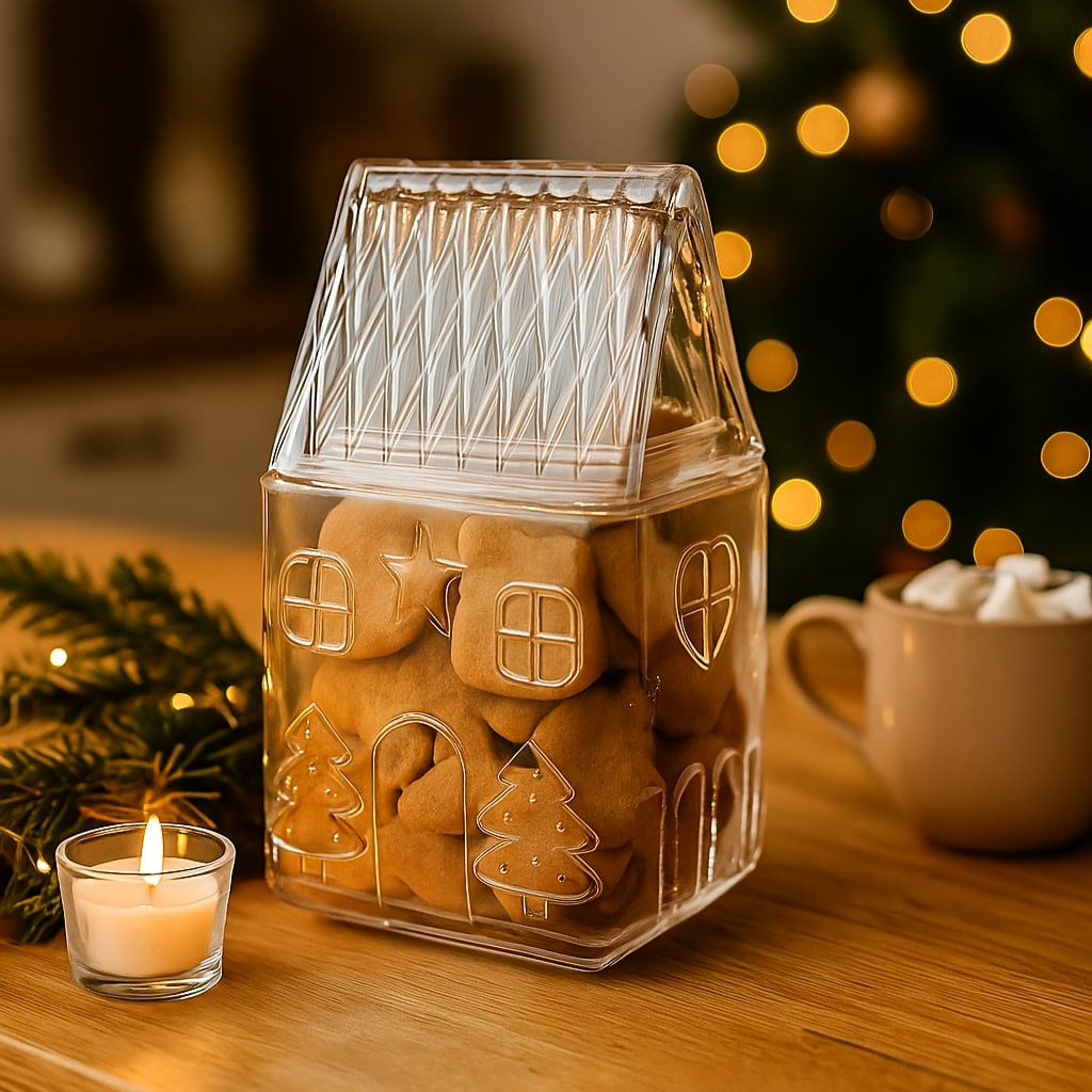 EH Excellent Houseware Skleněná nádoba s vánočním vzorem 1,5 L transparentní