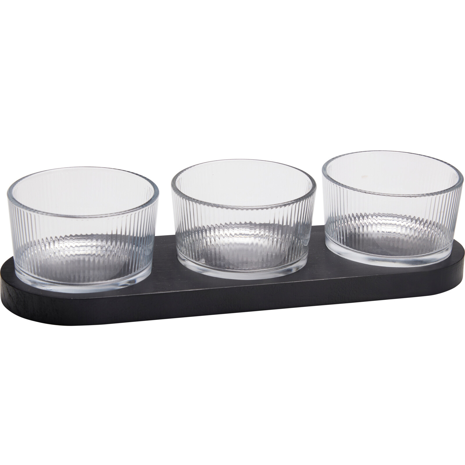 EH Excellent Houseware Skleněné misky na svačinu ZINARI na dřevěném podstavci, 4 kusy x Ø 9 cm transparentní