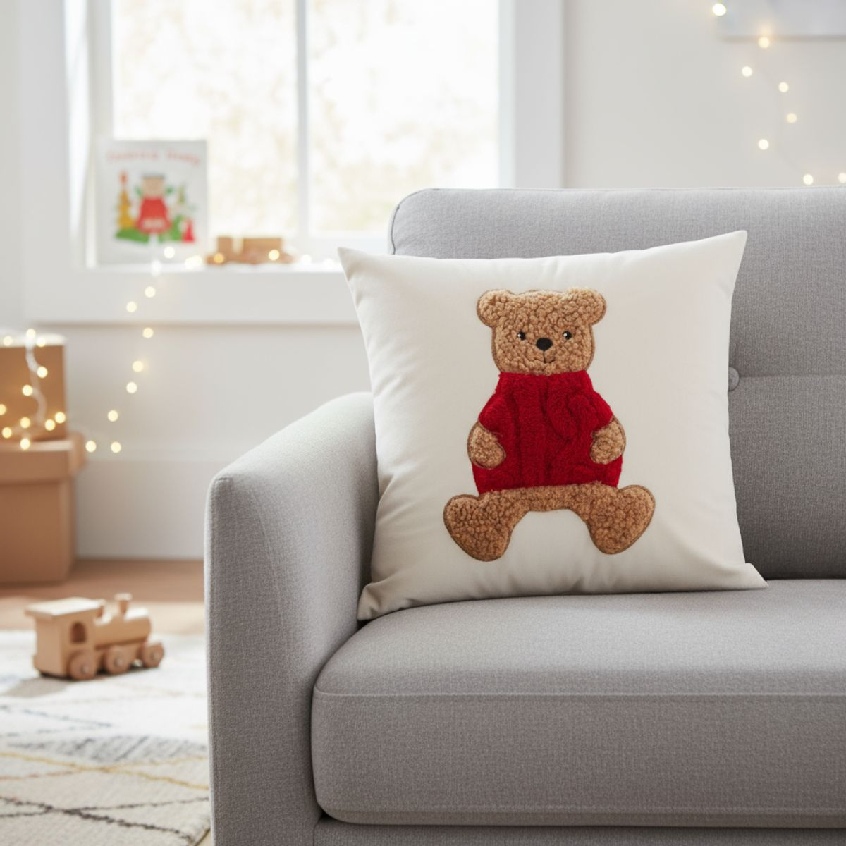 Home Styling Collection Dekorační polštář, vánoční vzor medvídek, ​​bílá 40 x 40 cm bílý