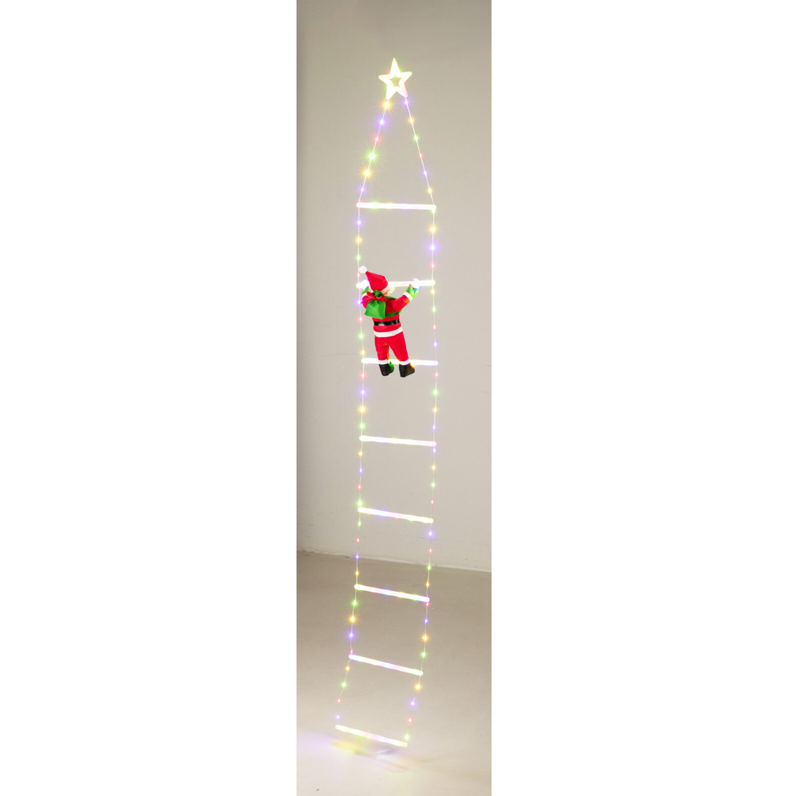 Home Styling Collection Vánoční dekorace, 124 LED, Mikuláš na žebříku hvězda, 2m bílý