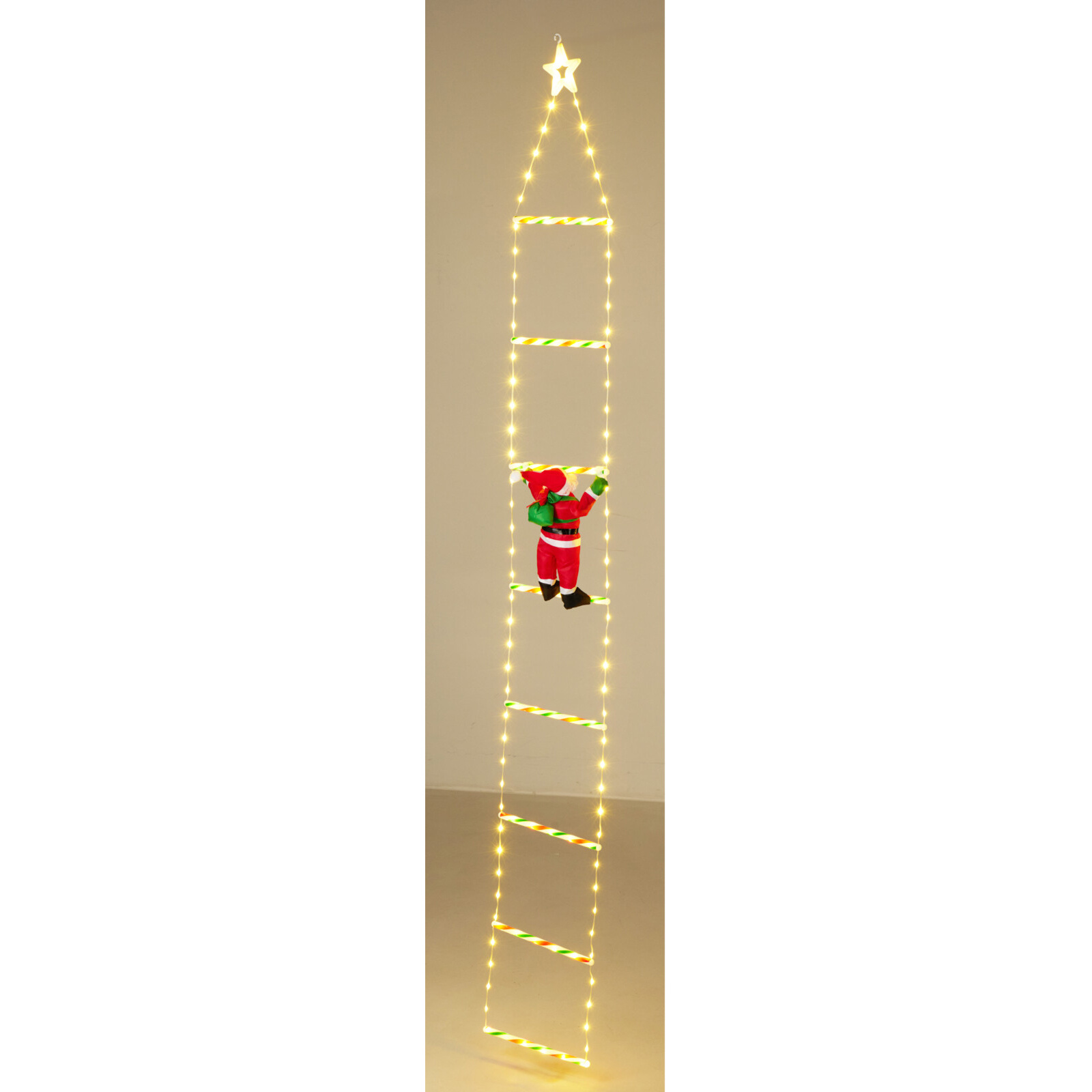 Home Styling Collection Vánoční dekorace, 124 LED, Mikuláš na žebříku, 2m zlatý