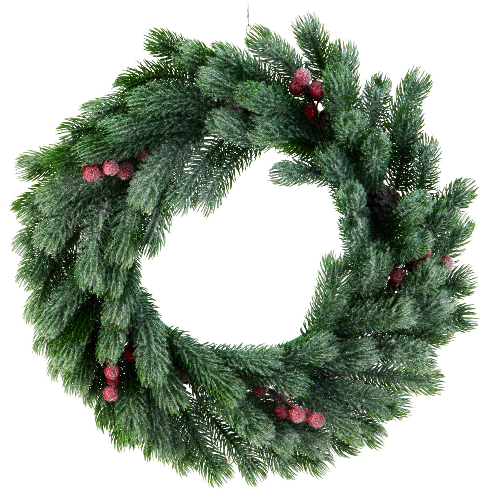 Home Styling Collection Vánoční věnec s jeřabinami a sněhovým efektem, 42 cm zelený