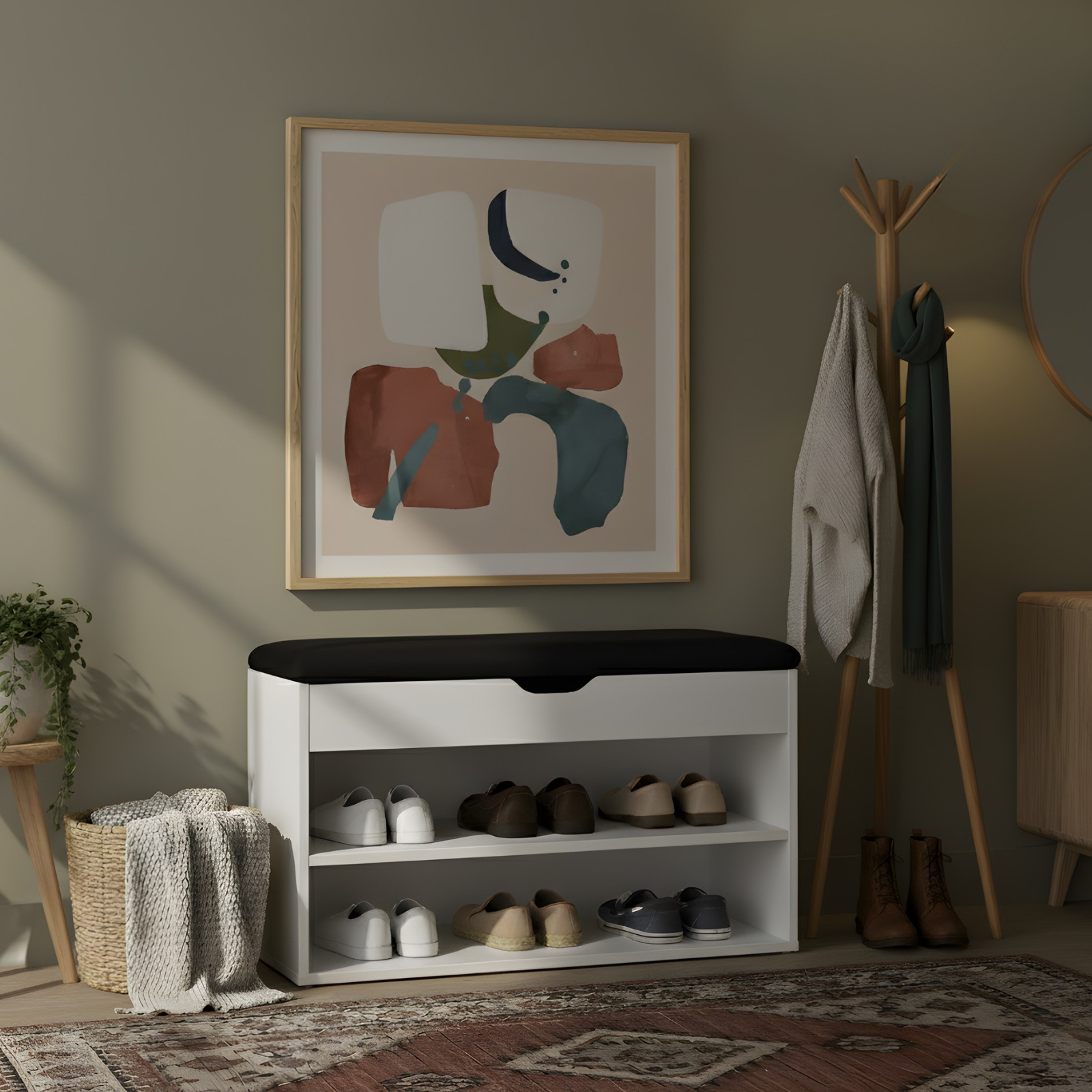 BOXIMO Botník bílý se sedákem VAULT, 60 x 30 x 47 cm bílý