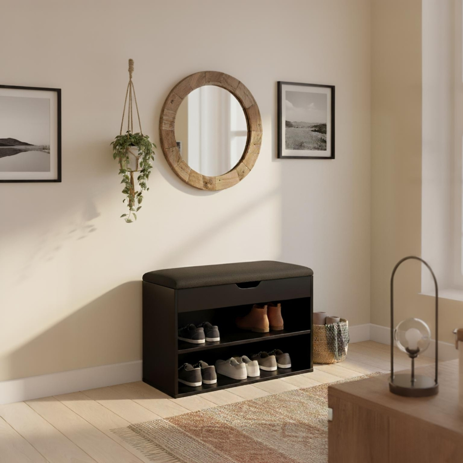 BOXIMO Botník černý se sedákem VAULT, 60 x 30 x 47 cm černá