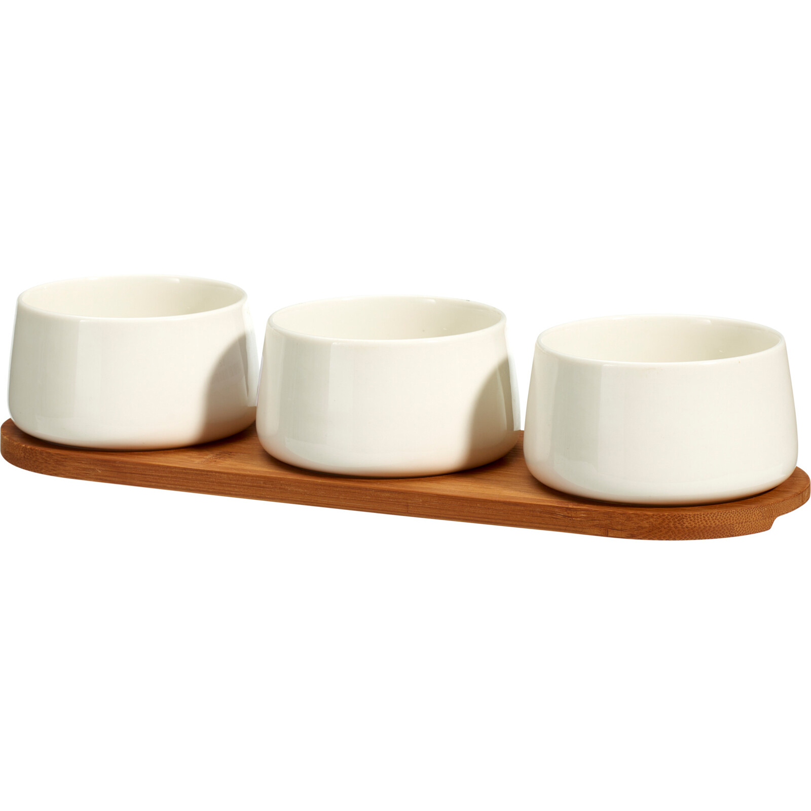 EH Excellent Houseware Sada porcelánových mističek na dipy APERIO, 3 x 200 ml, bambusový podnos bílý