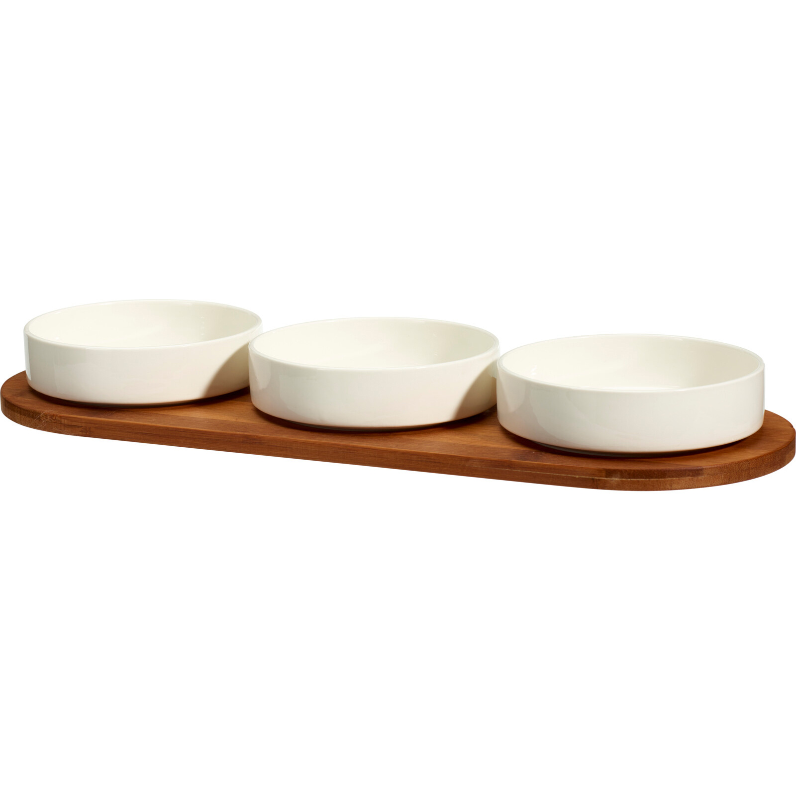 EH Excellent Houseware Sada porcelánových mističek na podávání pochutin APERIO, 3 x 390 ml, bambusový podnos bílý