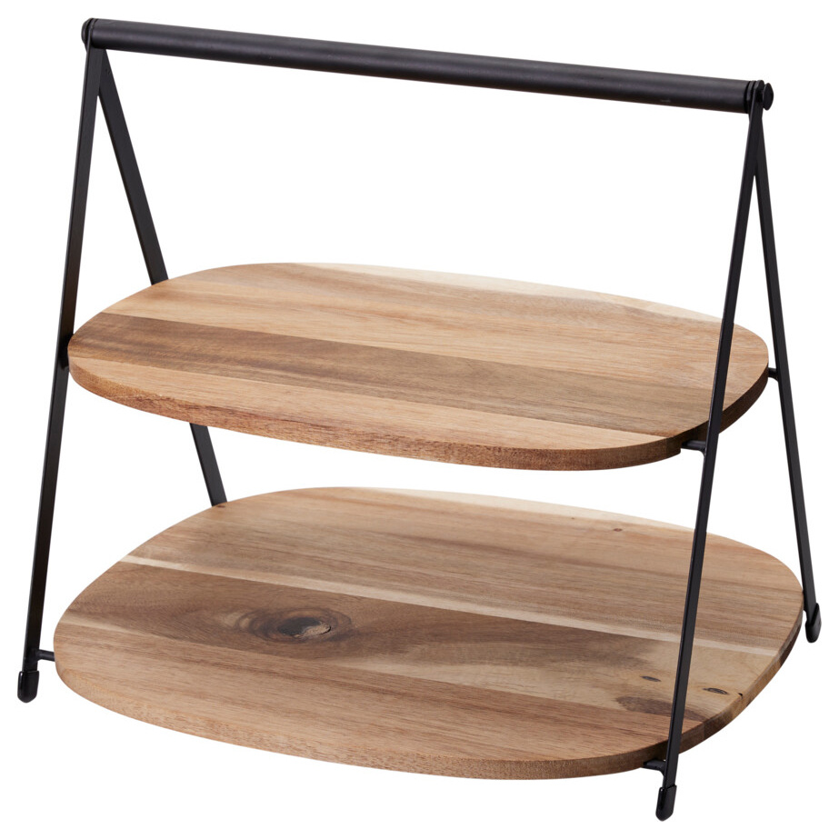 EH Excellent Houseware Dvoupatrový podnos na pochutiny QUEST, patra z akáciového dřeva, 27 x 18 x 25 cm hnědý