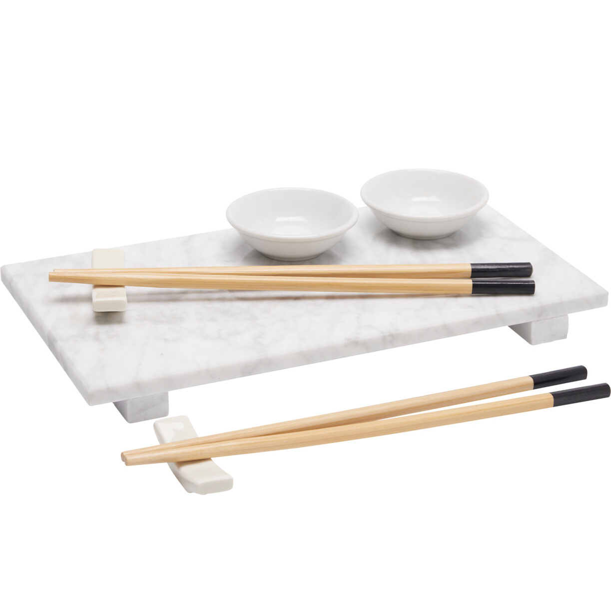 EH Excellent Houseware Sada na servírování sushi ORIA pro 2 osoby, 9 kusů, mramorový podnos bílý