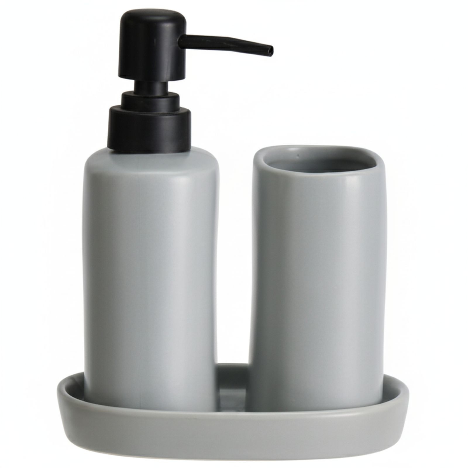 Bathroom Solutions Koupelnová sada PLY, keramický dávkovač a podnos šedá