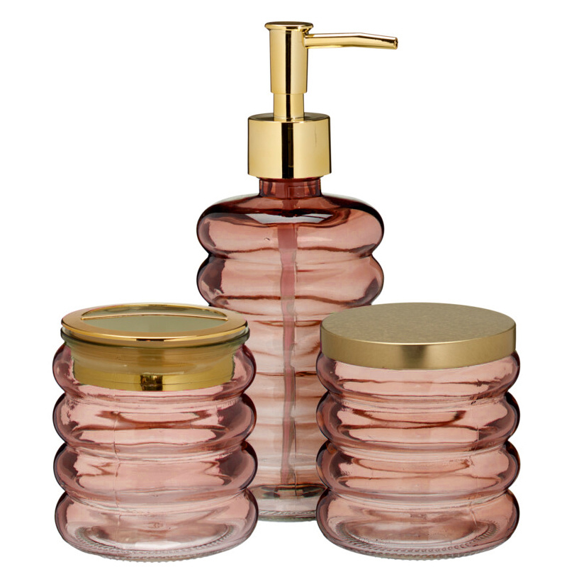 Bathroom Solutions Koupelnová červená sada HUM, skleněný dávkovač, kelímek, dóza, 3 kusy červený