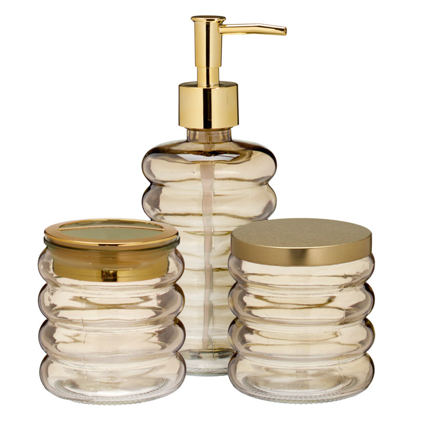 Bathroom Solutions Koupelnová měděný sada HUM, skleněný dávkovač, kelímek, dóza, 3 kusy měděný