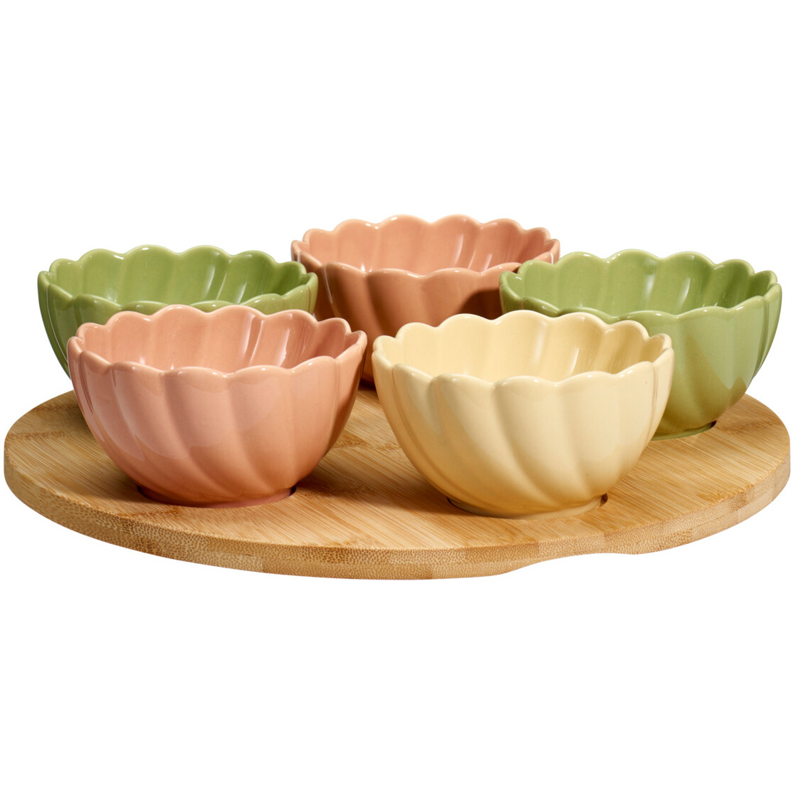 EH Excellent Houseware Mističky na pochutiny ve tvaru květin na podnosu, 5 misek + deska vícebarevný 104572