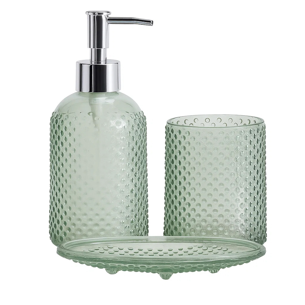 Bathroom Solutions Koupelnová sada NODE, dávkovač, kelímek na kartáčky a mýdlenka, zelená zelený 104655