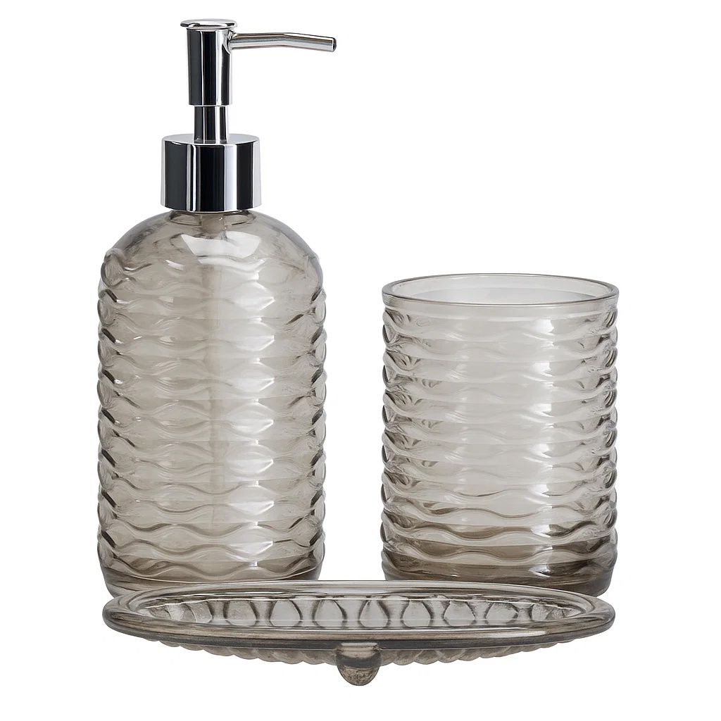 Bathroom Solutions Koupelnová sada NODE, dávkovač, kelímek na kartáčky a mýdlenka, 3 kusy hnědý 104656