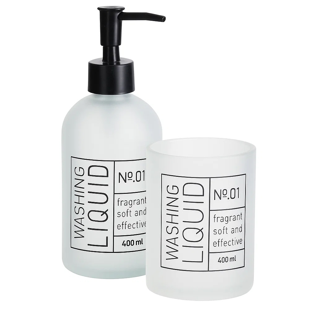 Bathroom Solutions Skleněný dávkovač na mýdlo a kelímek na kartáčky ONYX bílý 104657