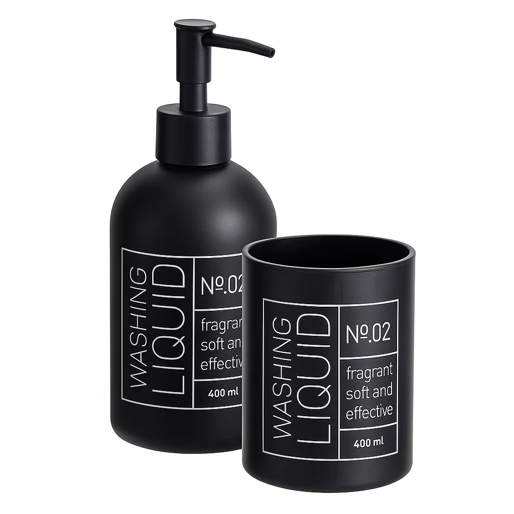 Bathroom Solutions Skleněný dávkovač na mýdlo a kelímek na kartáčky ONYX, černý černá 104658