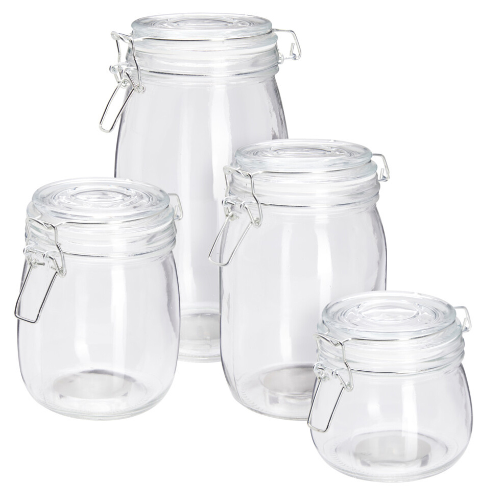 EH Excellent Houseware Skleněné dózy s klipem RESO, 4 kusy transparentní 104667