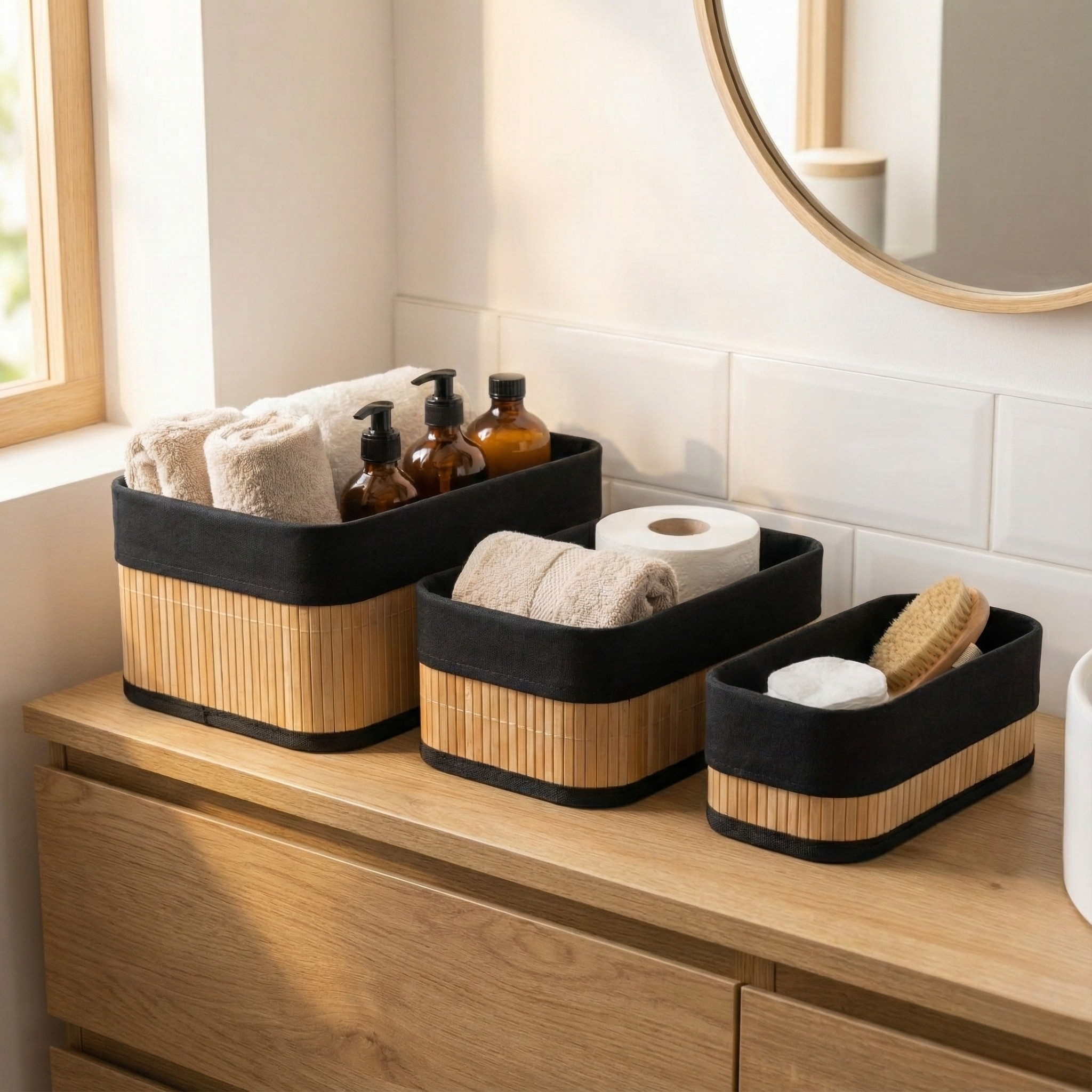 BOXIMO Sada bambusových úložných košíků VINNO hnědý 104230