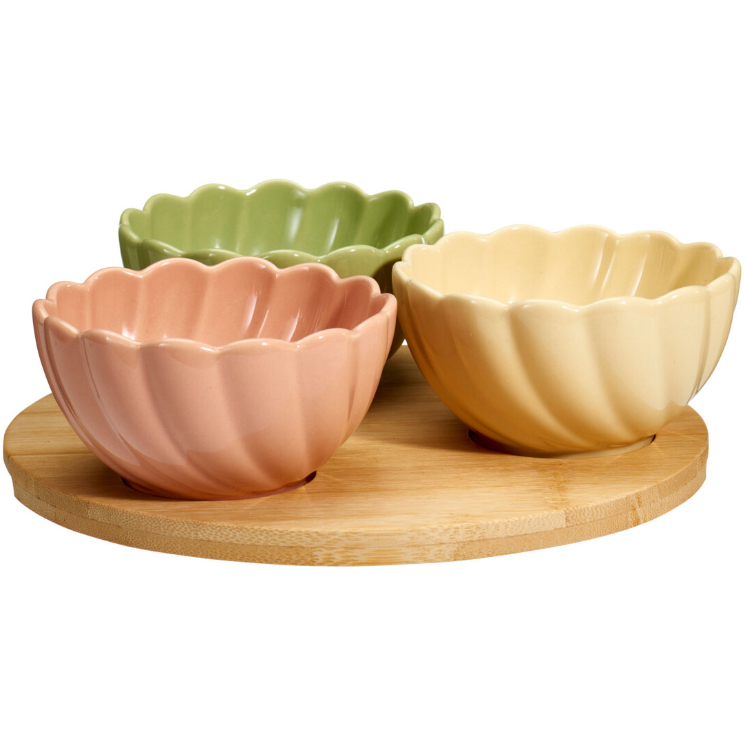 EH Excellent Houseware Servírovací sada (3 misky + bambusový podnos), 150 ml vícebarevný 104571