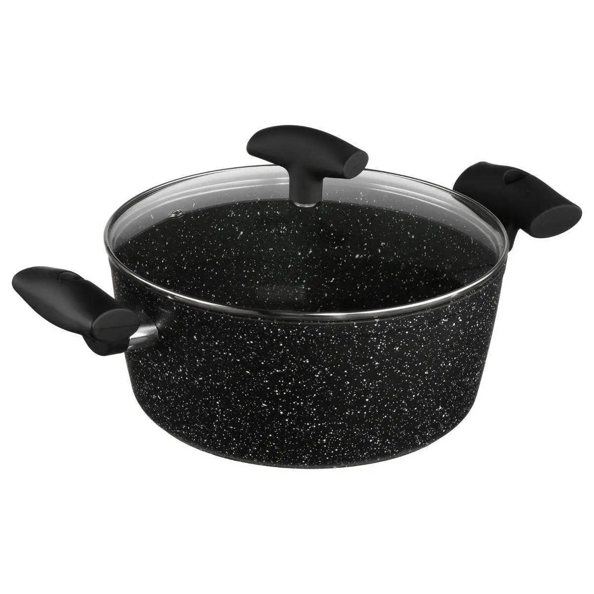 Secret de Gourmet Hliníkový hrnec s mramorovým povrchem, hrnec s víkem, O 24 cm 111008 černá