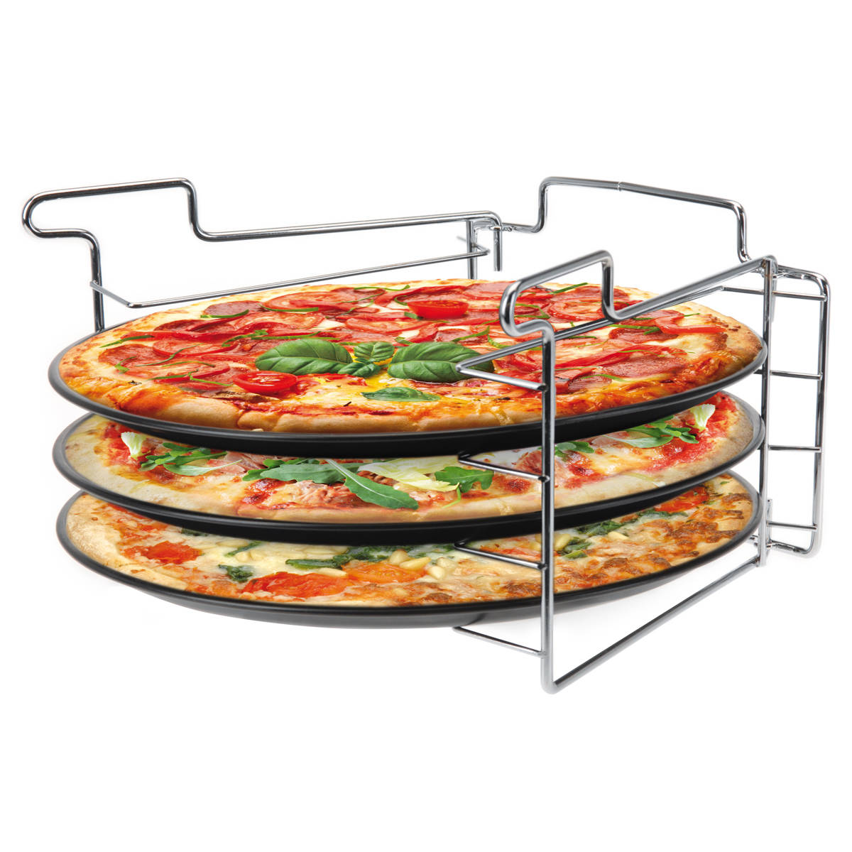 EH Excellent Houseware Stojan na pečení pizzy, sada 3 plechů na pečení 170420490 černá