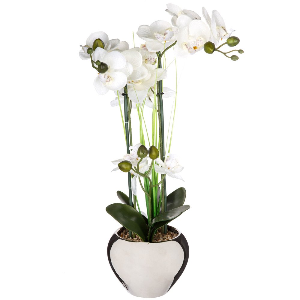 Atmosphera Umělá květina, tři orchideje s bílými květy v stříbrném květináči 136510D vícebarevná