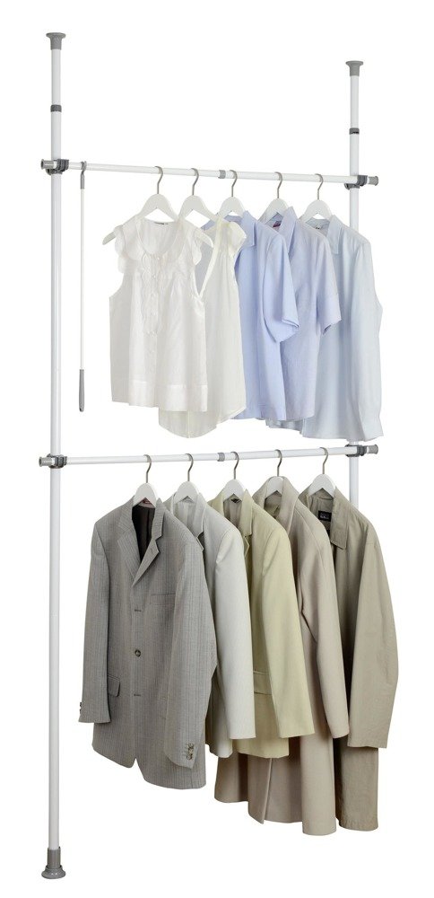 Závěsný teleskopický kovový stojan na oděvy Herkules Basic, 75 -120x11x165-300 cm, WENKO 50610100 bílá