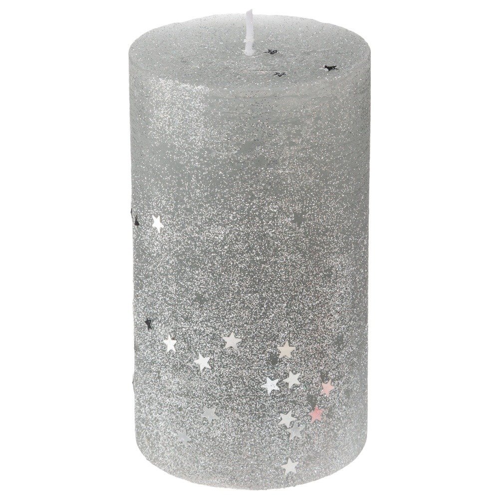 Fééric Lights and Christmas Kulatá svíčka s hvězdami, velikost L, stříbrná, 12 cm 129848AR stříbrná