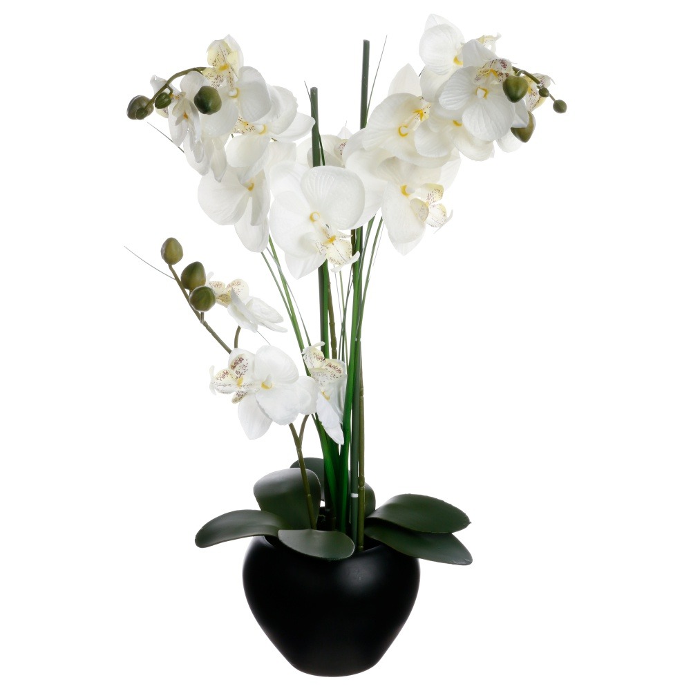 Atmosphera Umělá orchidej v černém květináči, bílá orchidej, výš, 53 cm černá