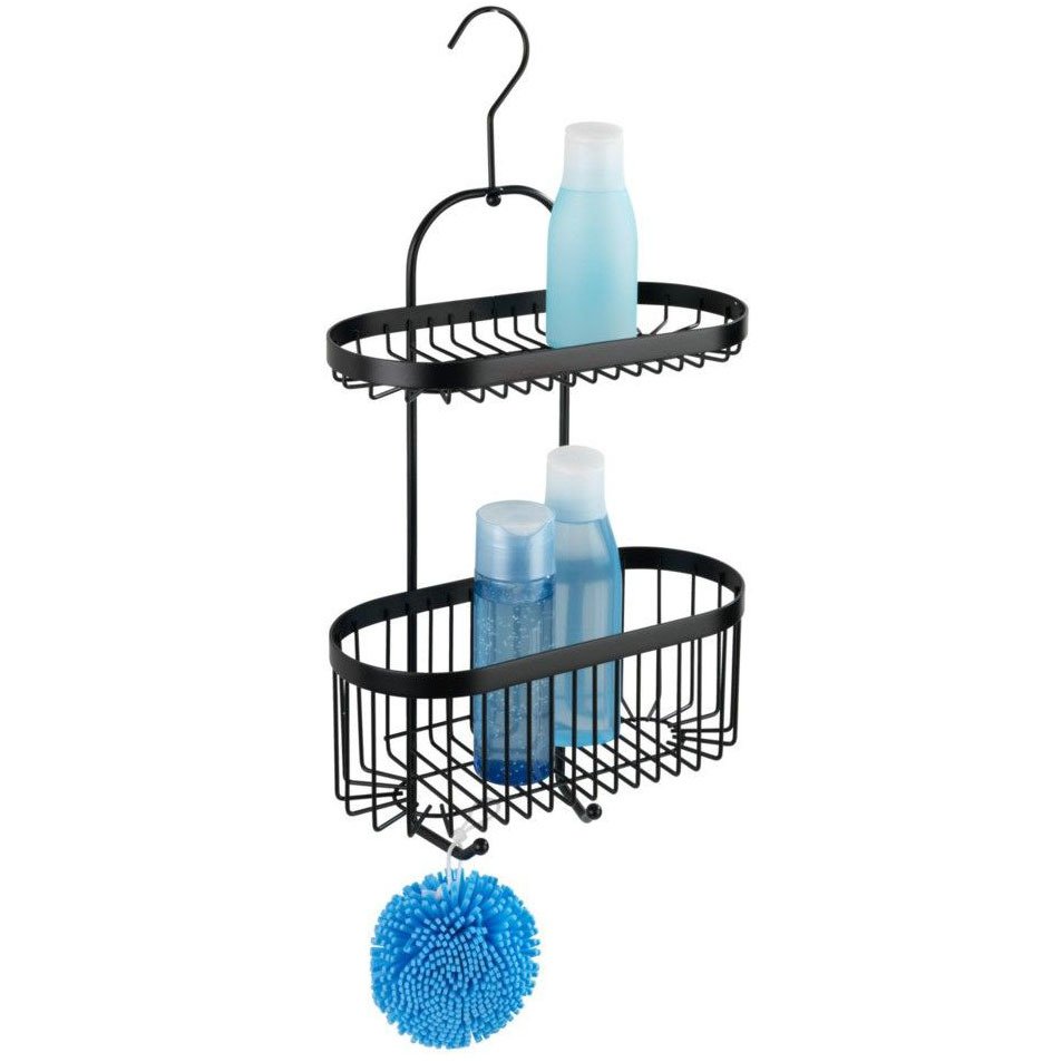 Police na závěsu, dva koupelnové koše Classic Plus Wenko, barva černá černá