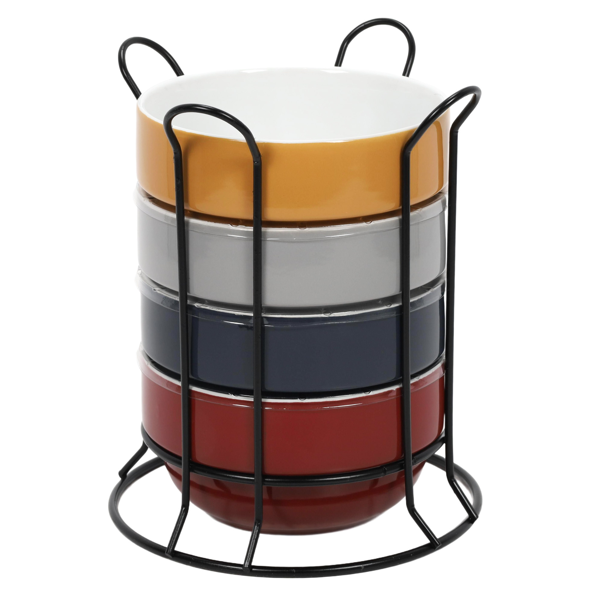 Secret de Gourmet Keramické mísy, mísy na kovovém stojanu, 500 ml, sada 4 vícebarevná